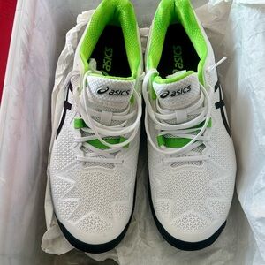 Asics White and Neon Green Athletic Shoes